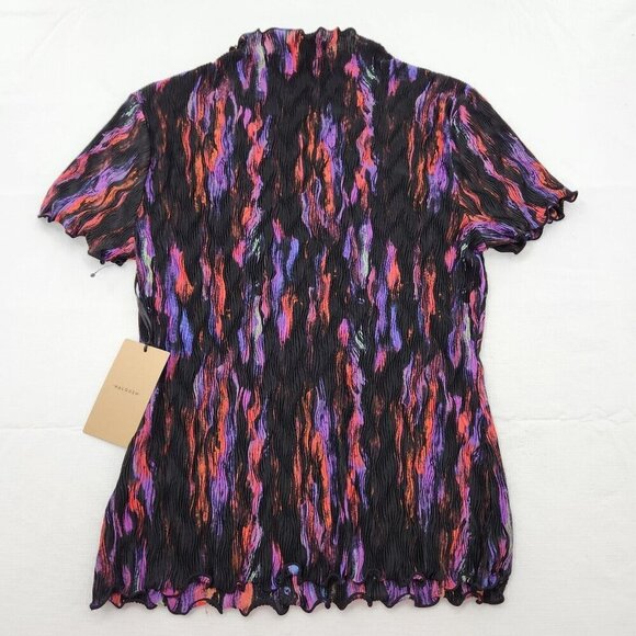 Halogen Womens Size Small Black Pink Purple Short Sleeve Lettuce Edge Blouse - Picture 3 of 6